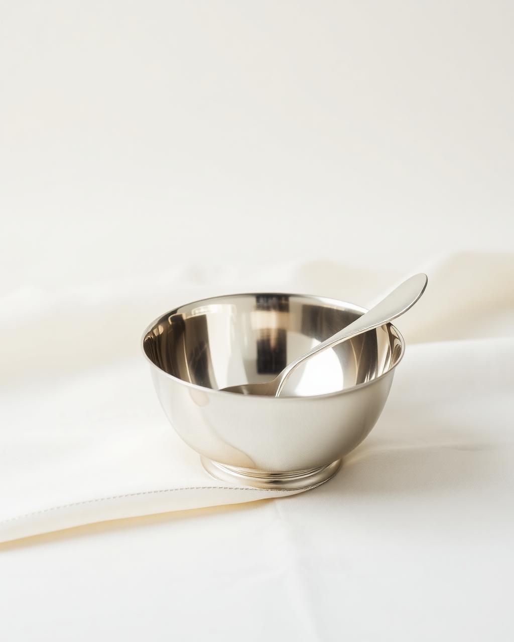 Hand-polished silver bowl and spoon by Silvaura Jewels